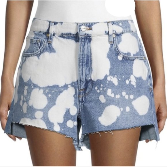 Frame Le Ultra Baggy Denim Shorts Sz 26 Bleach Spots Raw Hem High Rise - Picture 1 of 9